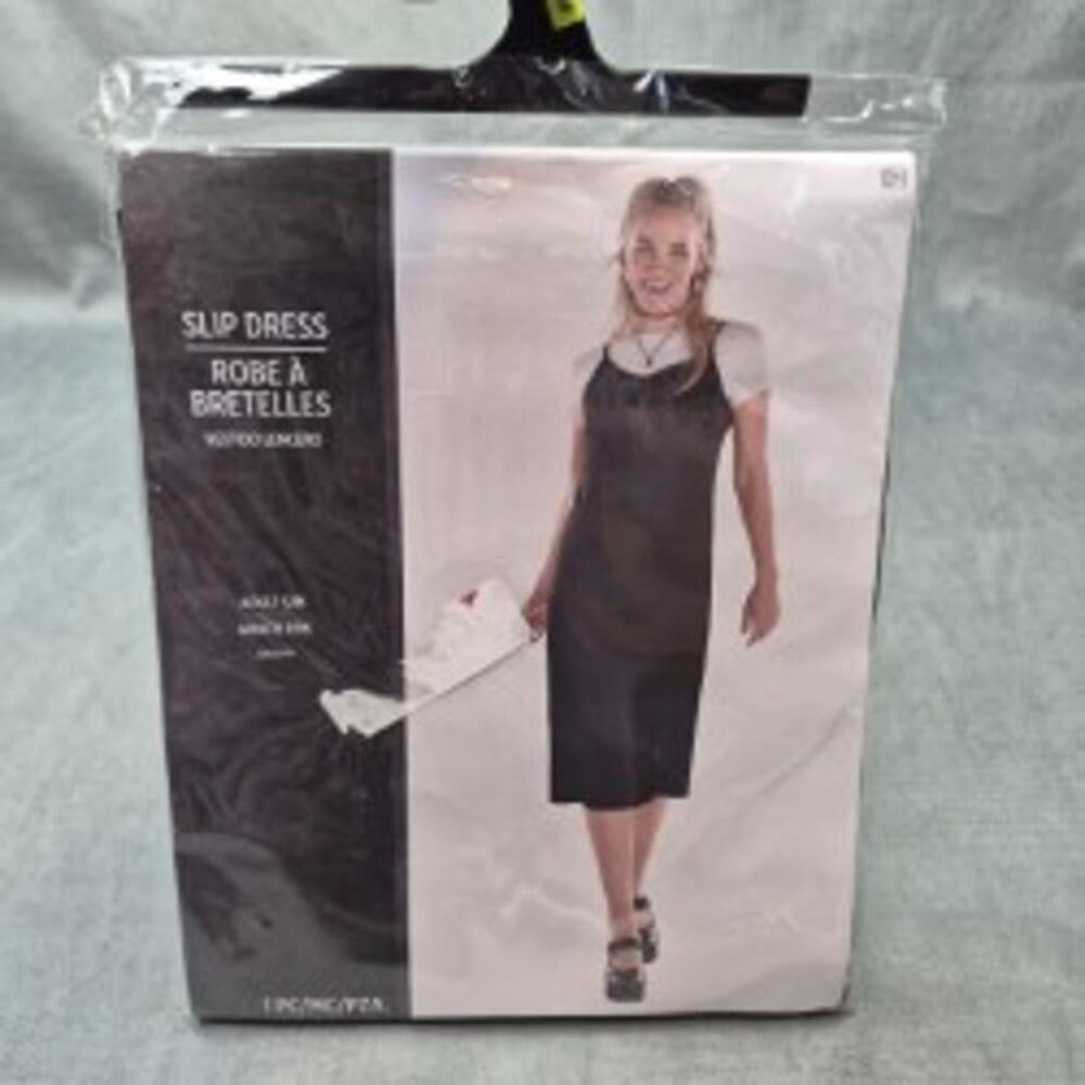 90s Y2K Slip Dress Womens S/M Black White Stretch Round Neck Amscan